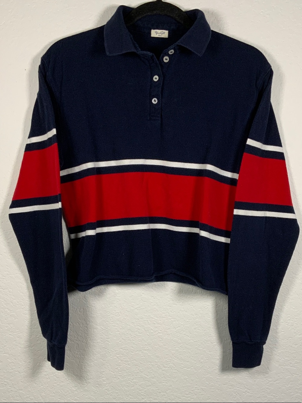 Brandy Melville/John Galt Navy, Red & White Striped Crop Rugby Top